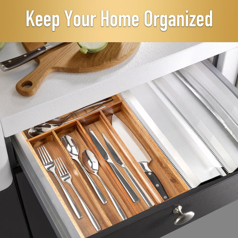 Silverware Organizer Acacia Kitchen Drawer Organizer Utensil Organizer Silverware Holder Cutlery Organizer in drawer Flatware Organizer Tray (Acacia 5 Slots) by Conflech