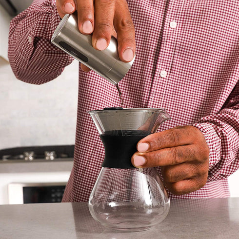Boxtree Pour Over Coffee Maker Set with Reusable Stainless Steel Drip Filter, Glass Carafe & Permanent Filter
