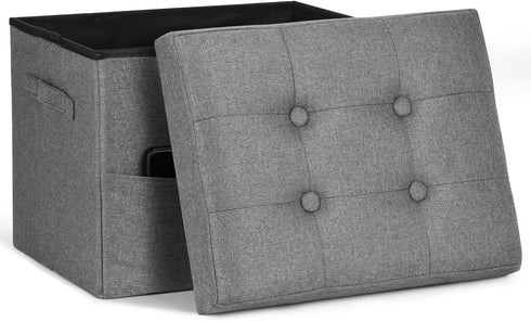 Storage Ottoman. Foot Rest Stool with Thicker Foam Padded Seat. Linen Footstool