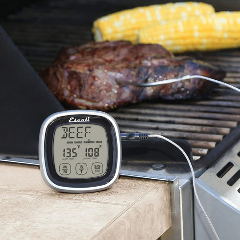 Escali Touch Screen LCD Display Digital Timer, Oven Safe Stainless Steel Probe, Black