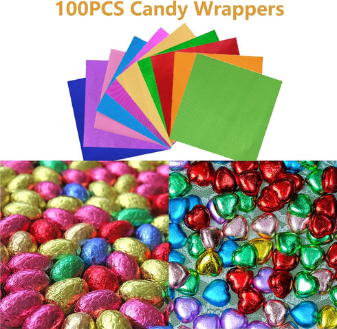 100PCS Rose Foil Candy Wrappers, 4 x 4 Inch for Chocolate Bar Wrappers, DIY Candies, Cake