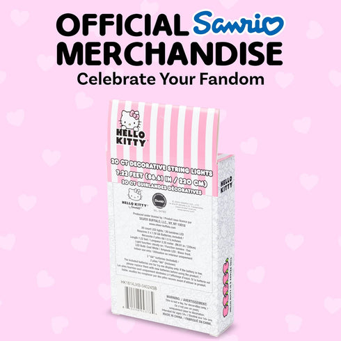 20ct 7 (2 Silver Buffalo Sanrio Hello Kitty Strawberry Dress Decorative String Lights, Feet Long, Battery Powered AA