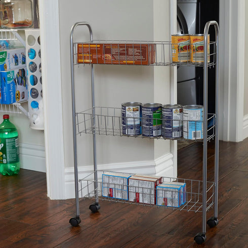 3 Household Essentials Slim Storage Cart, Shelf Storage Cart with Wheels, Perfect for Laundry Rooms, Bathrooms