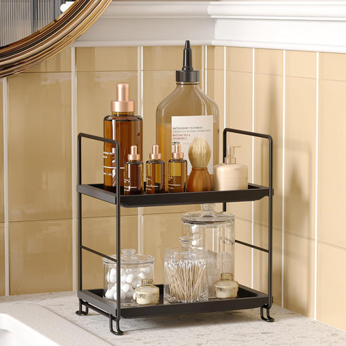 NLBTW 2-Tier Counter Countertop Bathroom Organizer, Thickened Plastics Makeup Skincare Perfume Organizers for Vanity