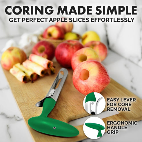 Zulay Premium Apple Corer, Easy to Use Durable Remover for Pears, Bell Peppers, and Apples - Stainless Steel Green