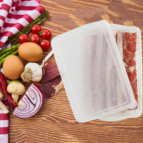2 Pack Bacon Keeper, Deli Meat Saver Plastic Food Storage Containers with Lids for Refrigerators and Lunch Box