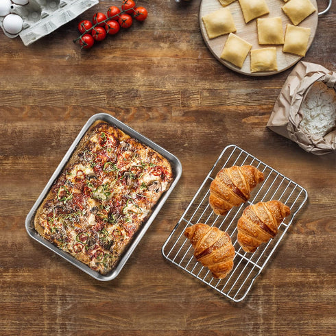 Baking Sheet with Rack, Zacfton Stainless Steel Cookie Sheet with Cooling Rack, Eighth Sheet Pan 9” x 7” x 1”