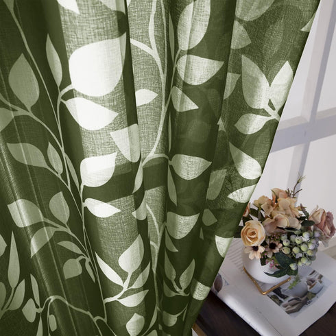 Window,48 Inch XTMYI Olive Green Kitchen Decor,Sheer Leaf Bathroom Curtains for Length,Dark Green