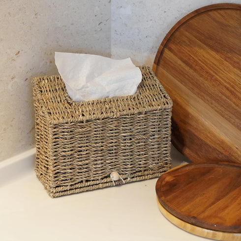 Seagrass Hand Towels Box Cover for Kleenex Disposable Paper Hand Towels, Handwoven Towel Holder, Wicker Tissue Box