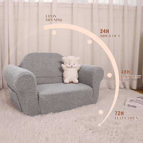Hrebr 2-in-1 Chairs for Toddler, Toddler Soft Teddy Baby Couch Fold Out, Convertible Chair to Lounger for Girls