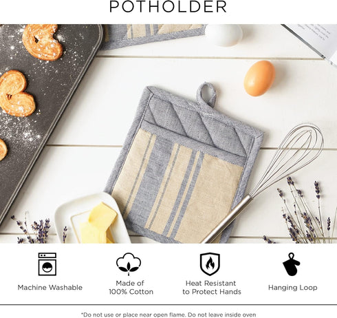 DII Cotton Heat Resistant Kitchen Pot Holders Set, 2 Piece, Farmhouse Chic Geometric Design
