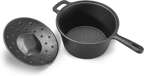 COMMERCIAL CHEF 2 Quart Cast Iron Saucepan, Dutch Oven with Lid and Looped Handle for Indoor & Outdoor Cooking