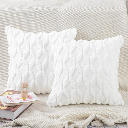 MADIZZ Set of 2 Soft Plush Short Wool Velvet Decorative Throw Pillow Covers 22x22 inch, White