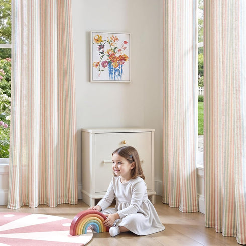 jinchan 84 inch Grommet 2 Linen Curtains for Living Room Candy Striped Curtains Length for Baby Girls Kids Room Ticking
