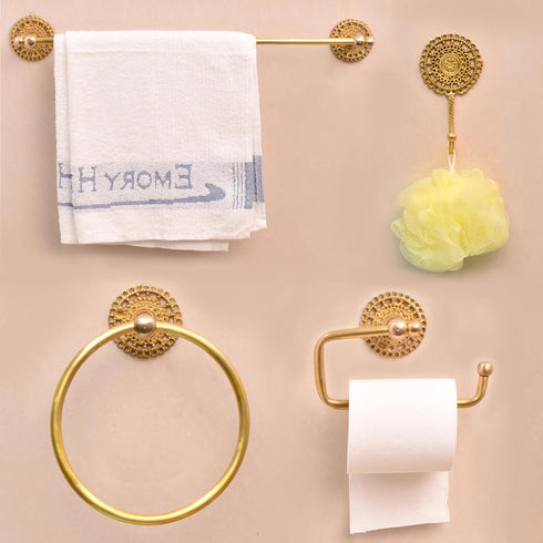 Indian Shelf Premium Boho Brass Towel Ring, Antique Gold Hand Towel Holder for Bathroom Accessories