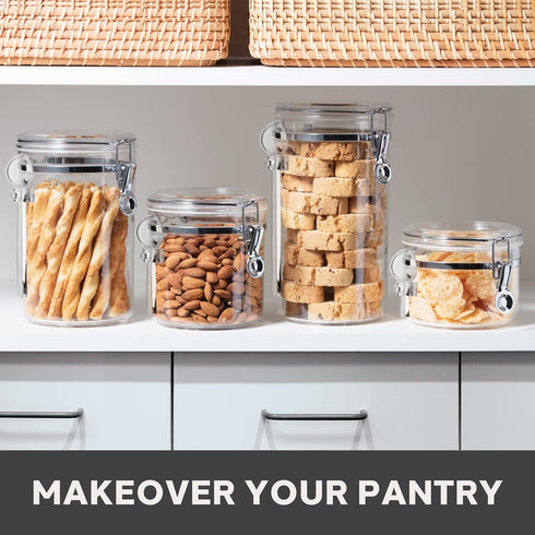 4pc Set Oggi Clear Canister with Clamp Lids & Spoons - Airtight Food Storage Containers, Ideal for Kitchen & Pantry