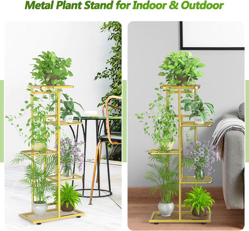 Facofaco 5 6 Tier Potted Gold Plant Stand Indoor Outdoor with Gardening Tools and Gloves, Upgraded Corner Metal Plant