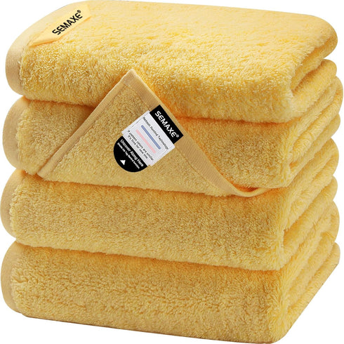 SEMAXE 100% Cotton Yellow Hand Towels for Bathroom - 4 Piece Absorbent Towels with Hanging Loops, 27" L x 16" W, Gift