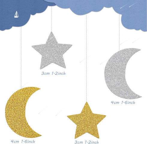 400 Pieces Glitter Star and Moon Paper Confetti - Double Side Table Paper Sequin for Wedding Birthday Party Decor