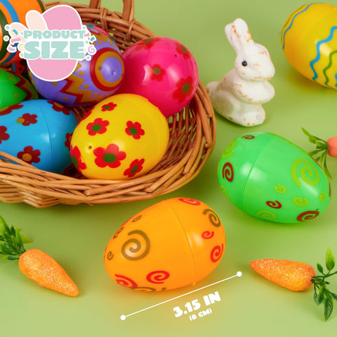 36 3.15'' JOYIN Toy PCs Plastic Printed Bright Easter Eggs, Over Tall Fillable Empty Eggs Bulks for Easter Hunt, Basket