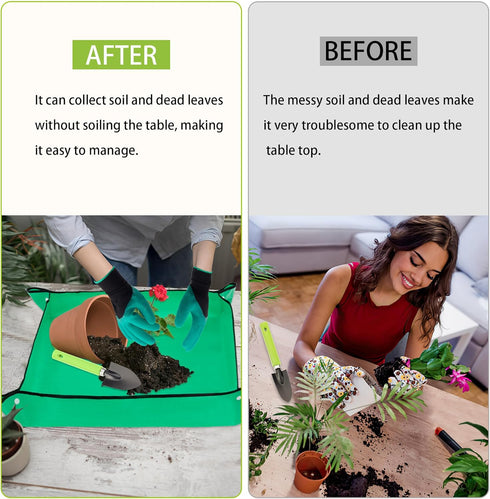 WNJ 2 PCS Waterproof Plant Repotting Mat, Foldable Indoor Potting Mats, 12 PCS Succulent Tool Set, Square Garden Tray,