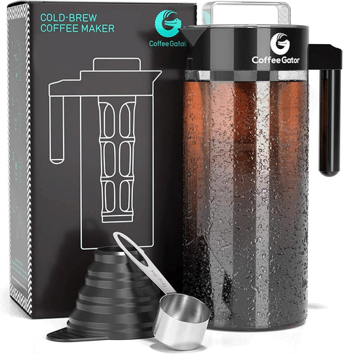 Coffee Gator Cold Brew Coffee Maker, 47 oz Iced Tea & Cold Brew Pitcher with Glass Carafe & Filter