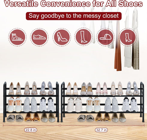 2 Closet, Closet, Housen Solutions Tier Expandable Shoe Rack for Adjustable Shoe Shelf Storage Organizer for Small