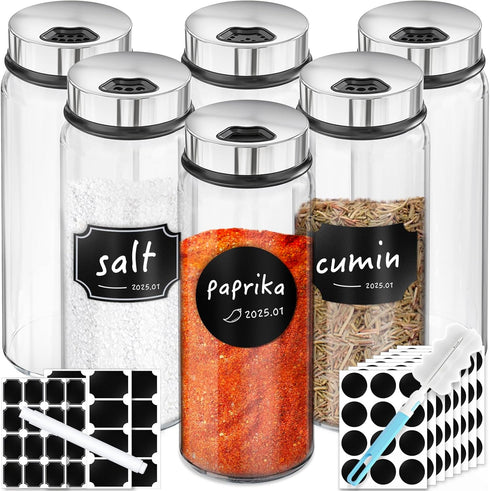 Segarty Glass Spice Jars with Label, 6 Pack 10 oz Clear Empty
