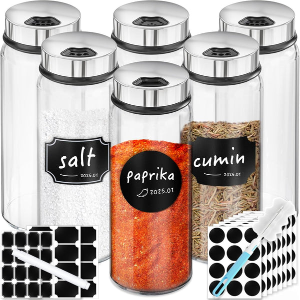 Segarty Glass Spice Jars with Label, 6 Pack 10 oz Clear Empty