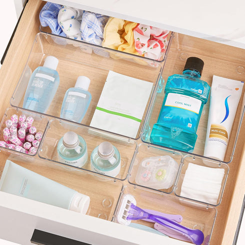 Vtopmart 66 PCS Clear Plastic Drawer Organizers - 4-Size Bathroom and Vanity Organizer Trays for Makeup, Jewelry, Office