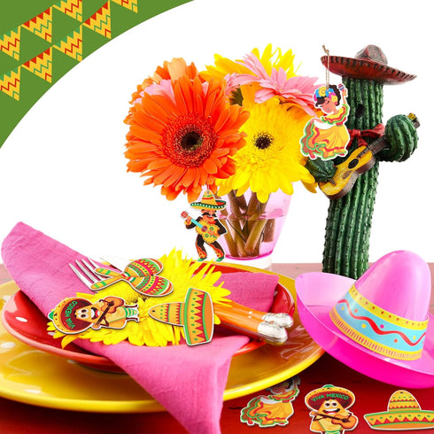 Blulu 24 Pieces Wooden Mexican Ornaments, Christmas Tree Decor for Taco, Cinco De Mayo, Piñata Sign