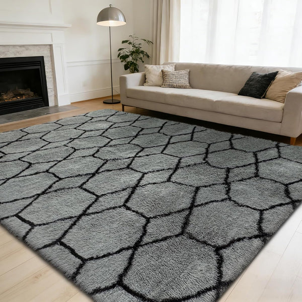 6x9 Fluffy Area Rugs for Living Room,Shag Area Rug for Bedroom,Geometric Soft