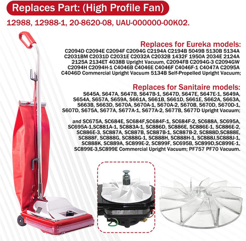 Replacement Fan for Sanitaire Upright Vacuum Cleaner Replaces for 20-8620-08 Fits for SC684F SC886E SC887B SC888G SC888H SC899E 5140AT 5.3" x 5 x 1.1
