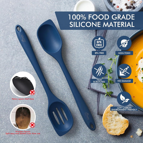 HOTEC Heat Resistant Silicone Cooking Spoon Spatula, Large Solid and Slotted Spoons, Non-stick, Dishwasher Safe,