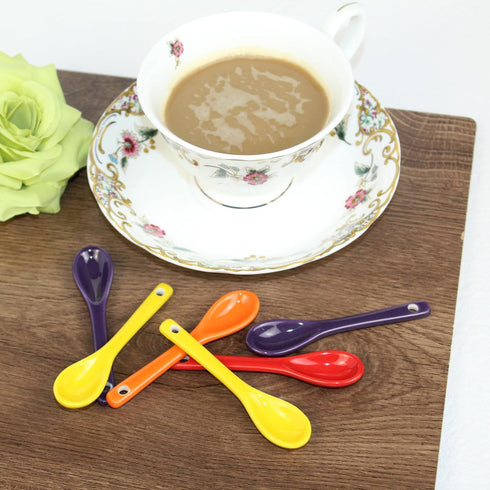 Set of 4 Red Ceramic Mini Coffee Spoons, 3.5” Asian Spoons for Tea, Yogurt, Sauce, and Desserts