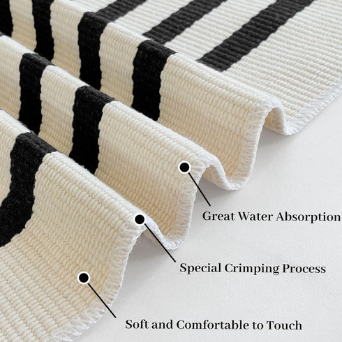 IOHOUZE Black Beige Striped Rug - 2'x3', Small Washable Area Rug for Front Porch, Indoor/Outdoor, Doormat for Entryway
