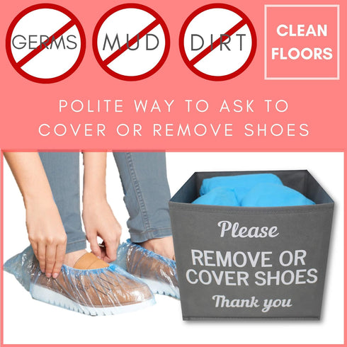 Disposable Shoe Cover Box for Realtor Listings and Open Houses, Please Cover or Remove Shoes Bin (Grey)