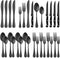 E-far 24-Piece Black Silverware Set - Stainless Steel Flatware Cutlery Set for 4, Matte Black Eating Utensils