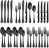 E-far 24-Piece Black Silverware Set - Stainless Steel Flatware Cutlery Set for 4, Matte Black Eating Utensils