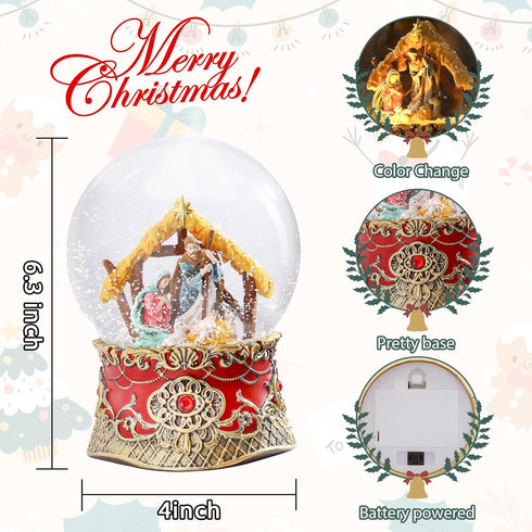 Christmas Snow Globe Christmas Nativity Sence Color Changing Lighted Musical Water Globe Nativity Sence Decor Battery