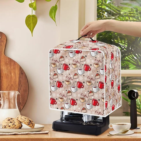 Coffee Printed Coffee Maker Cover with Top Handle, Large Dustproof Washable Protective Cover for Kitchen Bar, Home