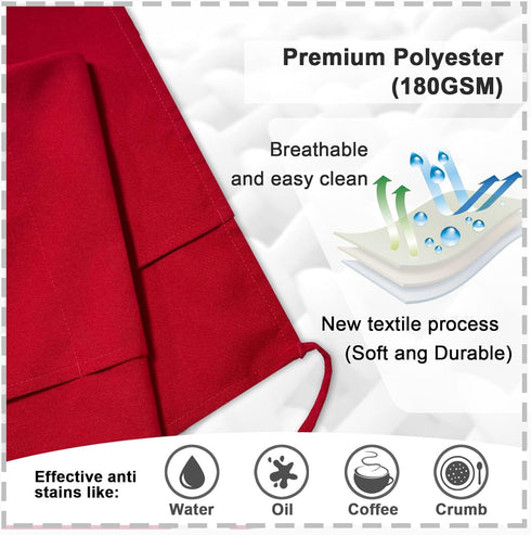 PLOYMONO 10 Pack Waist Apron with 3 Pockets, Red Waitress Waiter Server Short Apron