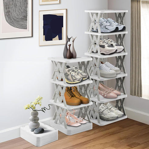 6 Tier Collapsible Kids Shoe Rack, Small Vertical Foldable Shoe Organizer for