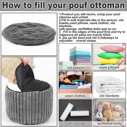 2 20 15 Inch Teenyyou Pcs x Unstuffed Pouf Cover Ottoman Foot Rest - No Filler, Faux Rabbit Fur Foot Stool Floor Bean