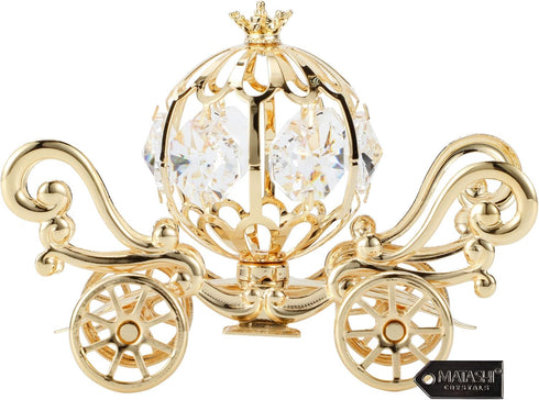 Matashi 24K Gold Plated Crystal Mini Cinderella Pumpkin Coach Ornament - Christmas Gift Home Decor Showpiece