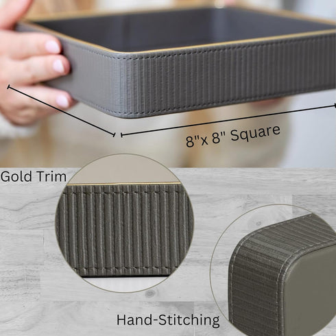 Nightstand Organizer Tray | Key Bowl for Entryway Table Valet Tray Catchall | Decorative Leather Catch All Tray for Wallet | Bedside Organizer Key Holder Bowl Key Tray Nightstand Decor - Gray by ZHEM