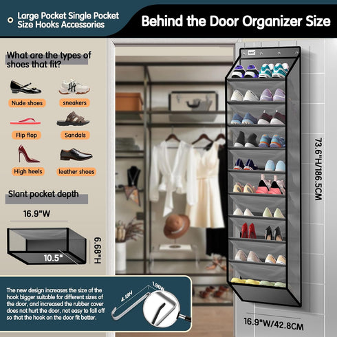 Kotkn 10 20+ 50% Closet Tier Over The Door Organizer - Heavy Duty Hanging Storage Rack with Sturdy Oxford Fabric, Holds