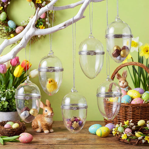 Gemscream 6 4 Inch Pcs Hinged Glass Clear Easter Box Ornament Egg Fillable Ornament That Open Orb Clear Glass Ball