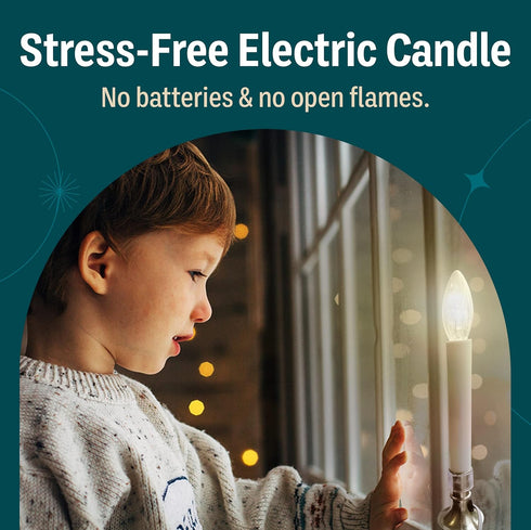 Holiday Joy Window Candles Kit - Pack of 1-9-inch-Tall Electric Candle with Auto Sensor, 2 Bulbs & Suction Cup
