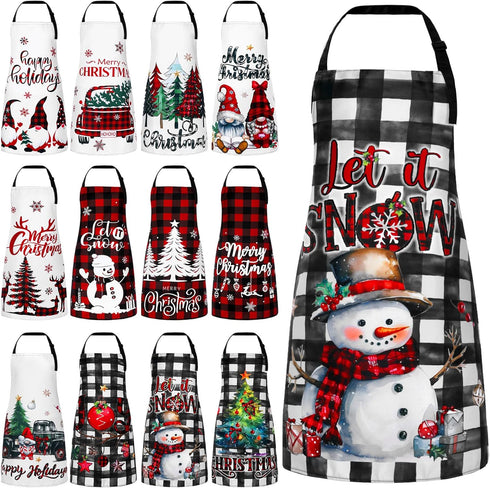 Geyoga 12 Pcs Waterproof Seasonal Aprons Holiday Kitchen Aprons Adjustable Cooking Aprons for